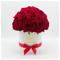 Quà 20 10 Tặng Vợ Hoa Hồng Lụa Đỏ Hộp Tròn Trắng Size M