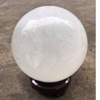 QUẢ CẦU ĐÁ PHONG THỦY TRẮNG - ĐƯỜNG KÍNH 13-14CM- TẶNG KÈM CHÂN ĐẾ