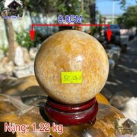 Quả cầu đá thạch anh bông vàng phong thủy QC1262 "Hoa Khai Phú Quý" Nặng 1.22kg (ĐK: 9.8cm)