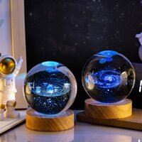 Quả cầu pha lê các vì sao, đế gỗ có led nhiều màu - T0439