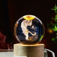Quả cầu pha lê sang trọng có chạm khắc họa tiết 12 con giáp lớn 8Cm