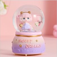 Quả cầu pha lê tuyết có hộp phát nhạc và đèn phát sáng xinh xắn kèm pin tiện ích