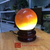 Quả Cầu Phong Thủy Đá Canxit Vàng Tự Nhiên Vàng Đậm 1.5kg-10.0cm Kèm Đế Đèn