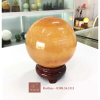 Quả Cầu Phong Thủy Đá Canxit Vàng Tự Nhiên 11,9cm, Mệnh Thổ, Kim