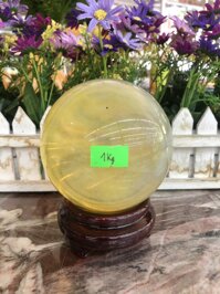 Quả cầu phong thủy đá canxit vàng - Đường kính 9,5 cm 10,5 cm 11,2 cm và 11,4 cm - Đường kính 9,5cm và nặng 1 kg