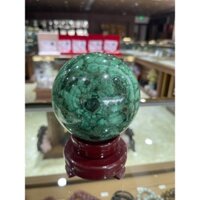 Quả cầu phong thủy màu xanh đá lông công(malachite)hàng thiên nhiên cao cấp,mua cầu tặng đế gỗ