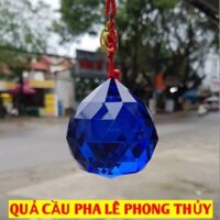 Quả cầu treo pha lê đa giác xanh dương đồ phong thuỷ trang trí 6cm có dây tâm kết
