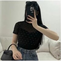 [quà cột tóc] Áo lưới cọc tay thun lưới kim sa lấp lánh freesize vải co giãn L65