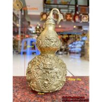 Quả Hồ Lô Đồng Vàng Song Long Chầu Nguyệt Đẹp Cao 20cm