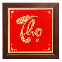 Quà mừng thọ tranh chữ Thọ bằng bạc mạ vàng 24K