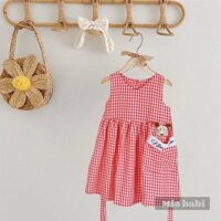 [Quà tặng 1 cột tóc] Đầm Bé Gái Kẻ Sọc Caro Miababi, Váy Cho Bé Gái Dáng Xòe Phối Túi Họa Tiết Dễ Thương Mặc Mềm Mát Phù