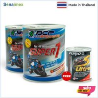 [QUÀ TẶNG] 2 Lon nhớt xe máy BCP Thái Lan 0.8L - SUPER 1 SAE 15W40 API SL JASO MA2 nhớt màu đỏ thơm mùi dâu tây dành cho xe số 4 thì TẶNG 1 lon BCP S-Ultra 60mL vệ sinh buồng đốt bình xăng con giúp động cơ mượt hơn giảm khói đen giật cục