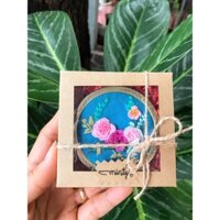 [QUÀ TẶNG BẠN GÁI] Gương gấp bỏ túi thêu tay, gương trang điểm handmade khắc vân sang trọng