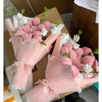 [Quà tặng] Bó hoa kẽm nhung tone hồng nude hoa ly và hoa tulip