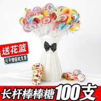 Quà tặng bó hoa kẹo cho Ngày Trẻ em, kẹo mút có hình dáng cao, thanh dài, bán buôn kẹo trái cây, đồ ăn nhẹ cắt lát