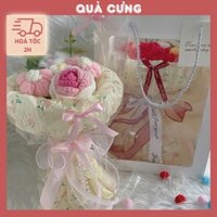 Quà tặng Bó hoa len và nơ xinh xắn kèm Túi đựng và Card hoa tặng bạn bè, người yêu