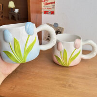 Quà tặng cốc sứ Ly sứ có nắp hình “Hoa Tulip” 400ml thích hợp làm quà tặng đi kèm có muỗng chất lượng cao cấp