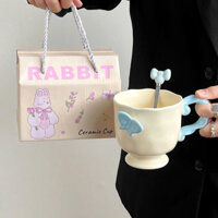 Quà tặng cốc sứ uống nước hình gắn bướm nhiều màu 400ml( kèm hộp)