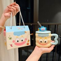 Quà tặng cốc uống gốm hình vòng 400ml quà tặng cho bạn bè Đi kèm thìa và ống hút thủy tinh - XCB
