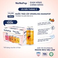 [Quà tặng của combo 2]Thùng 12 lon nước trái cây sparkling MaMaPop mix 6 vị (330ml/lon)