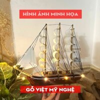 [Quà tặng Dây đèn Led] Mô hình thuyền buồm gỗ phong thủy bàn trang trí mô hình thuyền gỗ Belem 32cm - buồm vải trắng