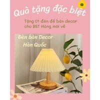 Quà tặng - Đèn ngủ để bàn đế gỗ phong cách Hàn Quốc