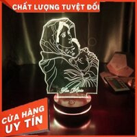 [Quà Tặng] Đèn trang trí Led 3D đế gỗ khắc hình mẹ bồng chúa