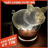 [Quà Tặng] Đèn trang trí Led 3D đế gỗ khắc hình độc đáo heo con