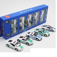 Quà tặng đồ chơi trẻ em bộ 5 xe ô tô cảnh sát mini die cast chạy cót màu trắng