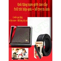 Quà tặng full túi hộp + thiệp + hỗ trợ in ảnh Combo thắt lưng dây nịt + ví bóp nam Quà tặng sinh nhật bạn trai, quà noel