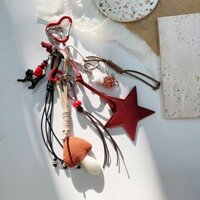 Quà Tặng Giáng Sinh Niche ins Retro Ngôi Sao Vải Đỏ Nấm Móc Khóa Mèo Con Túi Mặt Dây Chuyền Sáng Tạo Mặt Dây Chuyền