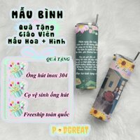 Quà Tặng Giáo Viên, Quốc Tế Phụ Nữ Bình Giữ Nhiệt Hoa Khắc Tên 600ml, 20/11 8/3, 20/10 Tặng Cuối Năm, Nhà Giáo Việt Nam