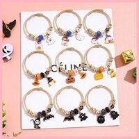 Quà Tặng Halloween Pandora Thép Không Gỉ Halloween Vòng Tay Châu Âu Phong Cách Mỹ Phù Thủy Ma Bí Ngô Mặt Dây Chuyền Đính Hạt Vòng Tay Cho Bạn Gái