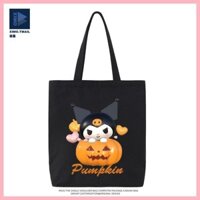 Quà Tặng Halloween Sanrio Halloween Bí Ngô Đèn Lồng Hoạt Hình Họa Tiết In Hình Túi Đeo Vai Túi Vải Nam Nữ Sinh Túi Xách
