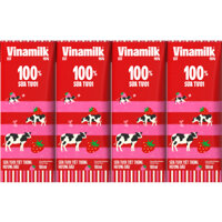 [QUÀ TẶNG KHÔNG BÁN] Lốc 4 hộp sữa tươi tiệt trùng Vinamilk 100% Hương Dâu 180ml