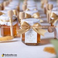 Quà tặng mật ong hũ lục giác 85ml + Trang trí bọc nắp lọ + Tag cám ơn + Que gỗ lấy mật