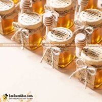 Quà tặng mật ong hũ vuông 55ml + Trang trí giấy kraft bọc nắp lọ + Que gỗ lấy mật