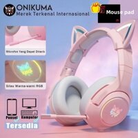 [Quà tặng miễn phí] Tai nghe thể thao điện tử chuyên nghiệp ONIKUMA K9 Pink Cat Âm thanh vòm 3,5 mm Đèn RGB có MIC Thoải mái cho người lớn và trẻ em