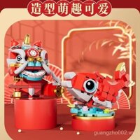 Quà tặng năm mới, khối xây dựng năm rồng, sư tử thức tỉnh, hạt nhỏ, đồ chơi giáo dục trẻ em, đồ trang trí, quà tặng nhỏ năm mới