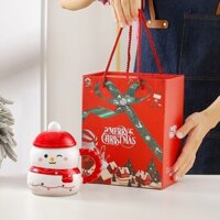 Quà tặng Noel, Giáng sinh Cốc Ly Sứ nắp hình mũ kèm thìa dung tích 480ml đựng trà, nước, cafe, quà tặng