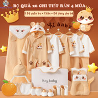 [Quà tặng] Set đồ sơ sinh quà tặng trọn bộ 26 món Cotton cao cấp hoạt tiết rắn xinh xắn cho bé trai, bé gái sơ sinh