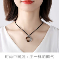 Quà Tặng Sinh Nhật Hợp Thời Trang Nam Obsidian Bạc Mặt Dây Chuyền Khóa An Toàn Cung Hoàng Đạo Benming Vòng Cổ Năm