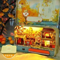 Quà tặng sinh nhật mới, mô hình ngôi nhà cổ điển, đồ chơi nhà mini handmade DIY, hộp sắt mini, cảnh thu nhỏ QDT7
