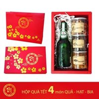 [Quà tặng Tết] Hộp quà 3 món KNY3BIA9 kèm túi giấy gồm Hướng Dương Nho Vàng Hạt Điều và Bia nhập khẩu Hà Lan