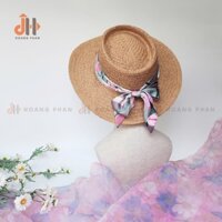 [Quà tặng thời trang] Nón đan rộng vành ruy băng satin handmade-Phiên bản nắng hồng