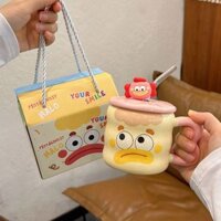 Quà tặng Thủy tinh uống nước bằng sứ loopy 400ml quà tặng kèm thìa thủy tinh kèm ống hút - XCB