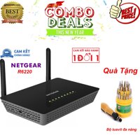 Quà Tặng Trị Giá 290K - Bộ phát sóng Wifi router Tốc độ mạng cực cao NETGEAR R6220 Chuẩn AC 1200 Mbps Bảo hành 12 tháng 1 - NETGEAR R6220 AC1200 Smart WiFi Router 802.11ac 2.4G&5G Dual Band Gigabit 300Mbps+867Mbps 128M RAM 128M ROM USB 2.0