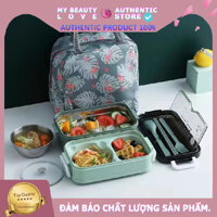 [Quà tặng túi giữ nhiệt] Hộp đựng cơm giữ nhiệt 2 tầng inox 304, Hộp cơm văn phòng dùng trực tiếp lò vi sóng kèm bộ thìa