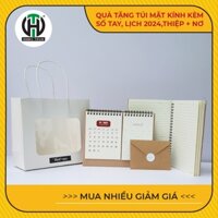 Quà tặng túi mặt kính kèm sổ tay, lịch 2024, thiệp và nơ ngày nhà giáo 20/11...