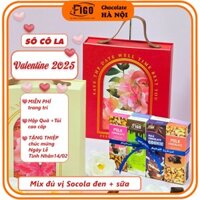[Qùa tặng Valentine] Set Quà tặng Socola các vị Mix đều Socola đen và socola sữa FIGO 20gr, gồm Hộp Quà, túi, socola